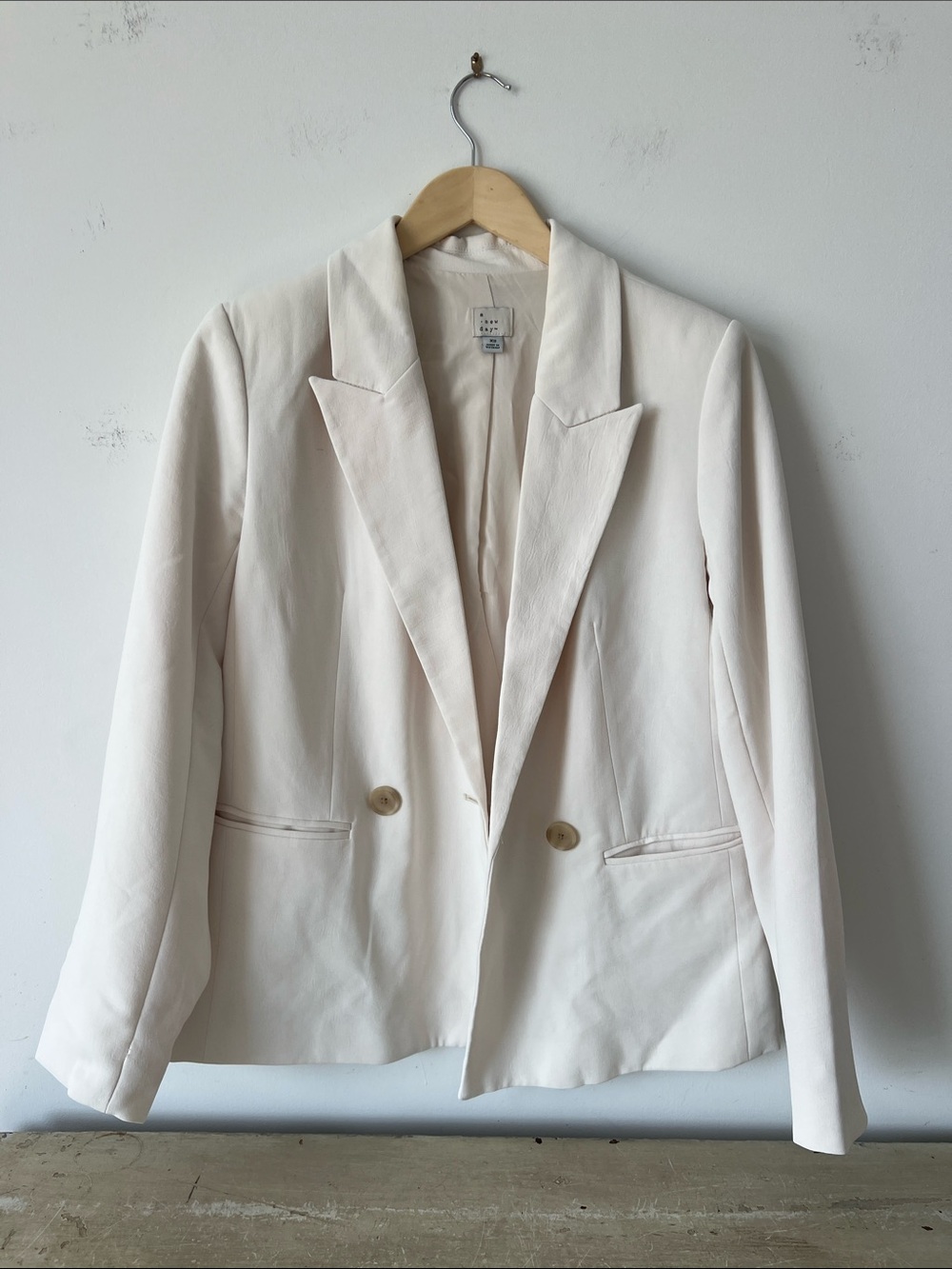 A New Day Cream Double Button Tailored Blazer Crepe XS